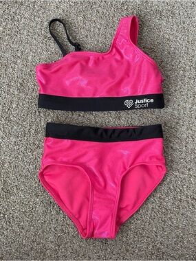 Justice Hot Pink Active Crop Top and Shorts Set